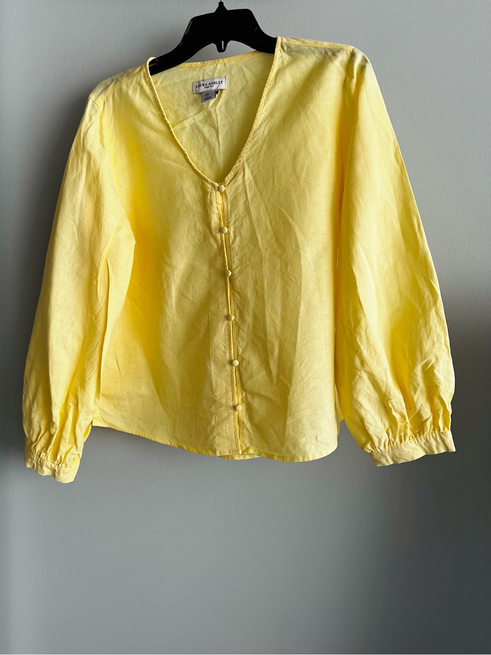 NWOT Laura Ashley Yellow Linen & Cotton Button Blouse Size Small